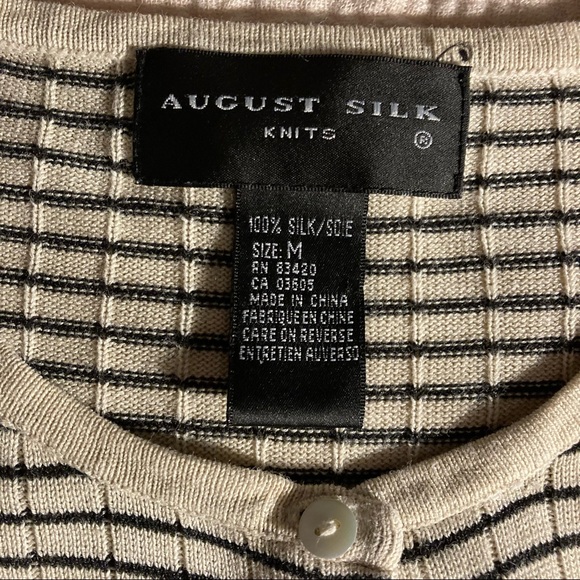 August Silk Knits 100% silk cardigan in tan and black, size M - Picture 3 of 4